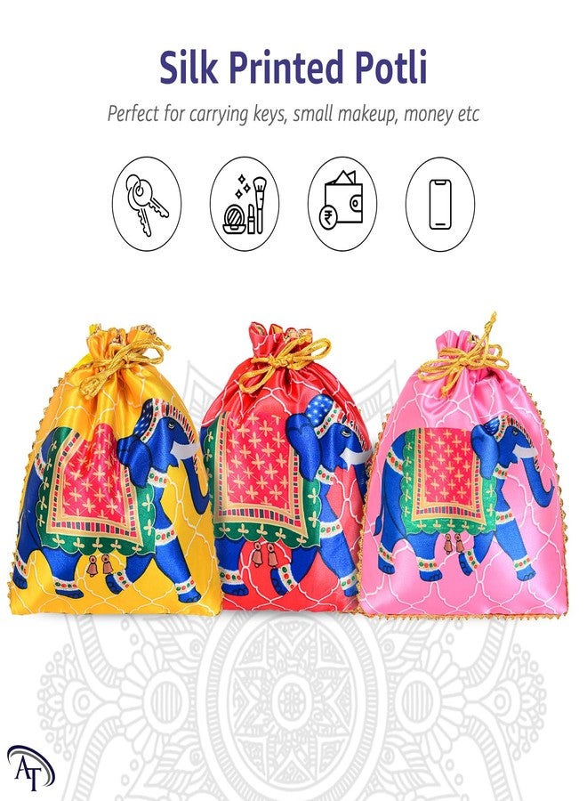 AT Ankit Traders Women Potli Bags | Gifting Potli with Handle & Drawstring | Traditional Shagun Return Gifts Potli for Mehandi, Haldi, Baby Shower, Wedding, Sangeet (12) - Image 2